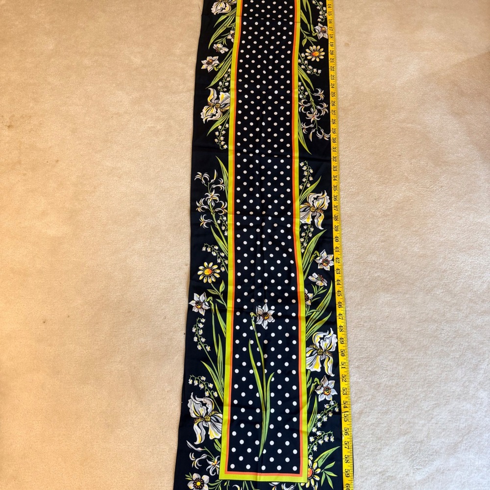 Bob Mackie Scarf OS Black Silk Polka Dot Floral Wearable Art Long Rectangle - Picture 5 of 10